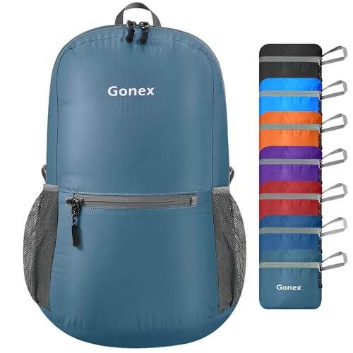 Gonex Ultra Lightweight Packable Backpack Daypack Handy Foldable Camping Outdoor Travel Cycling Backpacking - color: Grey Blue