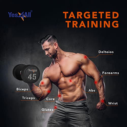 Yes4All Urethane Dumbbell with Anti-Slip Knurled Handle 5-50 LB for Muscle Building - Sold Individually - color: C. 15 Pounds