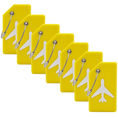 7 Pack Silicone Luggage Tag Baggage Handbag Travel Suitcase Tags with Name ID Card Perfect to Quickly Spot Luggage Suitcase (Yellow - color: Yellow, size: Set of 7