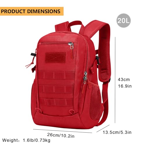 ArcEnCiel 10L/20L Mini X-Small Tactical Backpack MOLLE Daypack Gear Pack Camping Bag with Patch - color: Red, size: 20L