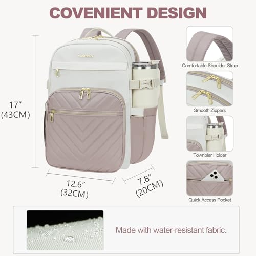 VANKEAN Laptop Backpack for Women (BEIGE-DUSTY PINK, 15.6 Inch) - color: Beige-dusty Pink, size: 15.6 Inch