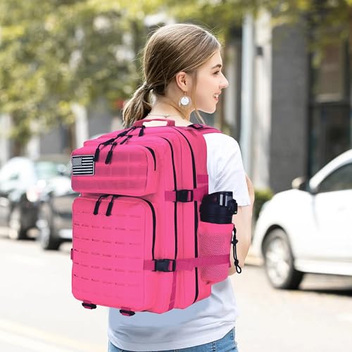 Military Tactical Backpack 45L/25L 3 Day Assault Pack Molle Daypack Hiking Backpack for Men and Women - color: Rose, size: 25L