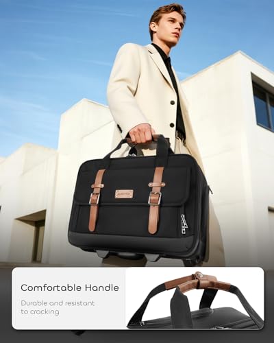 Rolling Laptop Bag, Briefcase for Men and Women, 16 Inch Computer Bag with Wheels Underseat Carry on Luggage, Laptop Briefcase Case for Work, Travel, College Teacher, Mobile Office Bag, Brown - color: Brown