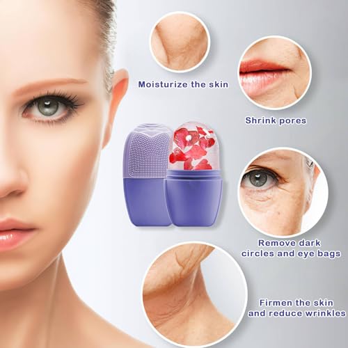 XHJRI Ice Face Roller Massager,Ice Cube Roller for Face, Eyes and Neck Naturally Conditioning and Skin Care,De-Puff Eye Bags,Reduce Migraine Pain,Reusable Massage Silicone Ice Mold (New Purple) - color: New Purple