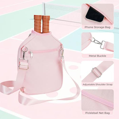 LAKE OF FIRE Pickleball Paddle Cover Crossbody Bag with Adjustable Strap Pickle ball Sling Bag Lightweight Pickleball Gifts for Men and Women - color: Pink