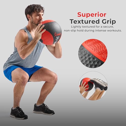 Sunny Health & Fitness Medicine Ball, Textured Rubber, Core Strength & Balance Training, Bouncing, Weight for Home Workouts 4,6,8,10,12,15,20,25,30LB Options - size: 20 LB