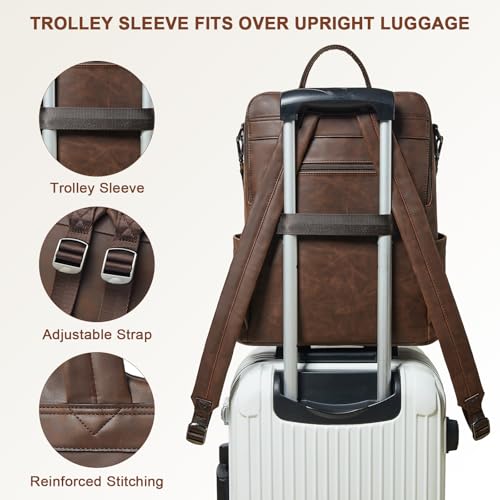 Shrrie Laptop Backpack for Women 15.6 inch,Travel Leather Backpack Purse Nurse Teacher Carry on Backpack Computer Bag,Professional Water-Resistant College Business Work Casual Daypack,Brown - color: Crazy Horse Brown01