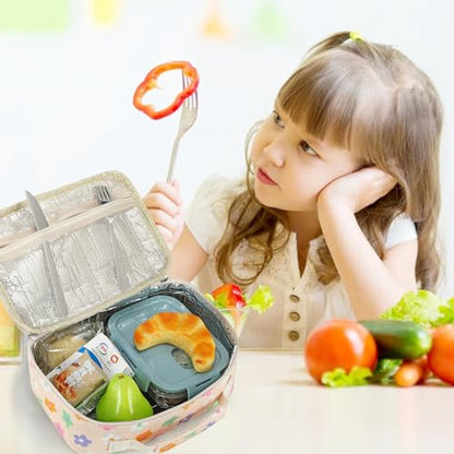 LEDAOU Lunch Box Kids Insulated Lunch Bag Girls Boys Toddler Reusable Lunchbox for School Picnic Hiking - color: Flower-Colorful