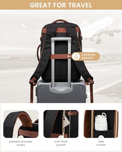 LOVEVOOK Travel Backpack for Women, 40L Airline Approved Carry On Backpack Luggage with 3 Packing Cubes, TSA Personal Item Travel Bag, Waterproof Weekender Backpack Fits 17.3" Laptop - color: Black - Beige White - Chestnut Brown, size: Large-40L-4Pcs