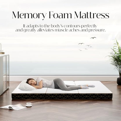 GEMBED Tri-Fold Memory Foam Mattress Full - 4 Inch Portable Folding Sofa Bed with Handle & Washable Cover, Floor Sofa Bed with Non-Slip Base, Space-Saving for Room, Travel, Guest Bed, RV, 73"x52"x4" - size: Full, style: 4 Inch