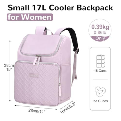 17L Backpack Cooler Insulated Leak-Proof for Women, 18 Cans Small Thermal Cooler Backpack Bag for Camping Beach Lunch Picnic, Purple