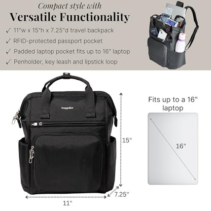 Baggallini Securtex Anti-Theft Windsor Backpack for Travel, Work & College, RFID & Locking Zipper, Up to 16" Laptop - color: Black