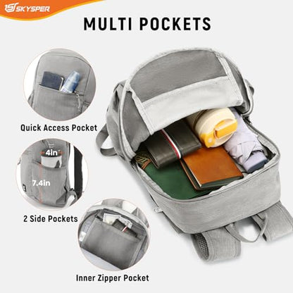 SKYSPER Anti Theft Hiking Backpack, 20L RFID Packable Travel Daypack, Lightweight Foldable Back Pack for Walking Daytrip - color: Grey