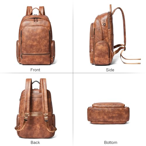 Leather Backpack for Women Men, Fits 16.0 Inch Laptop, Soft Vegan Leather Backpack for Travel and Daily Use, Brown - color: 1-1 Brown