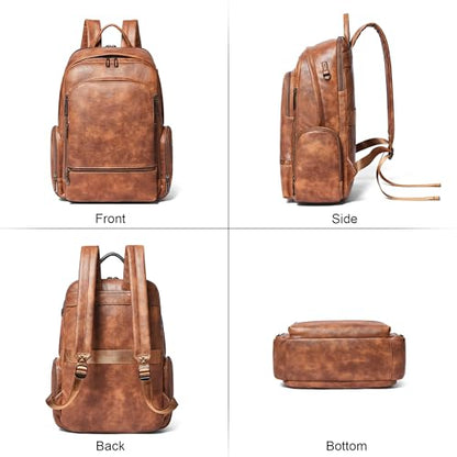 Leather Backpack for Women Men, Fits 16.0 Inch Laptop, Soft Vegan Leather Backpack for Travel and Daily Use, Brown - color: 1-1 Brown