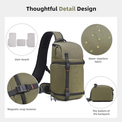 Camera Sling Bag, Crossbody Shoulder Bag for Canon, Nikon, Sony, Fuji DSLR/SLR/Mirrorless Cameras, Photographer Photography Bag (olive green) - color: olive green