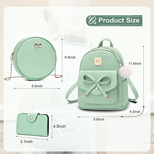 ZGWJ Mini Backpack Purse for Women - 3-Piece Set, Small PU Leather Bowknot Fashion Backpacks, Cute Casual Travel Daypacks - color: Light Green