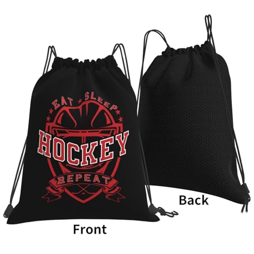 Eat Sleep Hockey Repeat Unisex Drawstring Backpack Bag Sport Gym Travel Swim Sackpack - color: Eat Sleep Hockey Repeat