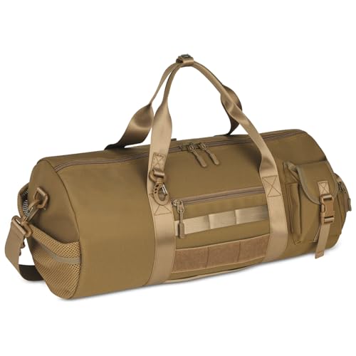 ArcEnCiel Medium Tactical Duffle Bag Men Gym Pack Molle Shoulder Bags Shoes Storage Sports Handbag with Patch(Coyote Brown) - color: Coyote Brown, size: 19 x 9 x 9″ (Medium)