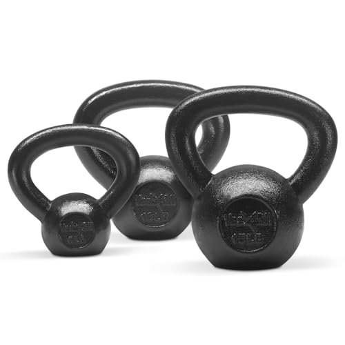 Yes4All Kettlebell Sets, 5 - 10 - 15 - 20 - 25 - 30 LB Cast Iron Strength Training Kettlebells, Wide Handles & Flat Bottom, Multi-Level from Beginners to Pros for Strength Training & Home Gym - color: D. 5 - 10 - 15 lbs