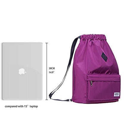 KAUKKO Drawstring Sports Backpack Gym Yoga Bag Shoulder Rucksack for Men and Women(1031-2-PURPLE) - color: Nylon Purple