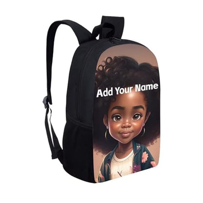 Custom Name Backpack for Girls 10-12/8-10 African Bookbag Kids School Bag 4Th Grade/5Th Grade With Side Pockets Black Schoolbag Personalized - color: African Black Girl-22