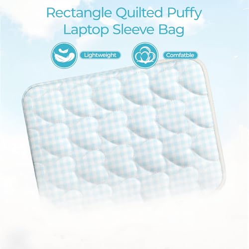 13-14 inch Cotton Quilted Laptop Sleeve for Women, Aesthetic Puffy Laptop Case Carrying Bag Compatible with MacBook Air/Pro 13/Pro 14, Soft Computer Liner Bag (Blue Gingham, 11.6 inch) - color: Blue Gingham, size: 11.6 inch