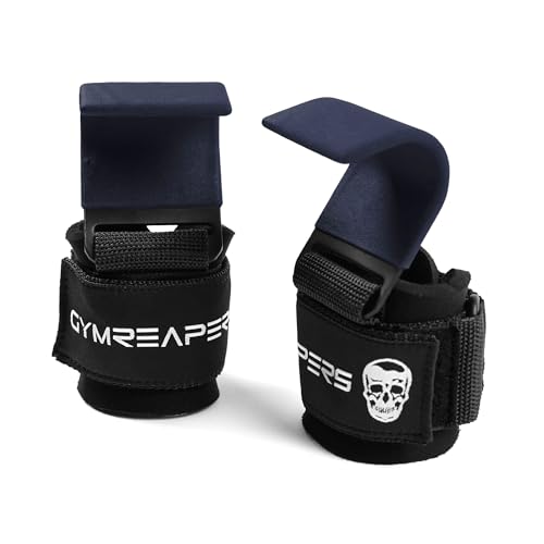 Gymreapers Weight Lifting Hooks (Pair), Heavy Duty Power Wrist Straps Hand Grip Support For Deadlifts, Pull Ups, Shrugs - Gym Gloves For Men and Women - color: Navy