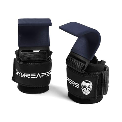 Gymreapers Weight Lifting Hooks (Pair), Heavy Duty Power Wrist Straps Hand Grip Support For Deadlifts, Pull Ups, Shrugs - Gym Gloves For Men and Women - color: Navy