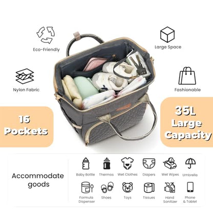 ROSEGIN Baby Diaper Bag Backpack with Changing Pad, Pacifier Case, for Boy Girl Toddler - Large, Stylish, Waterproof Travel Quilted Diaper Bag for Mom - Baby Shower Gifts - Grey - color: Dark Grey