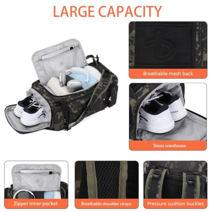 BE SMART 50L Extra Large Gym Backpack for Men, Big Gym Bag with Shoes Compartment, Waterproof Heavy Duty Duffel Bags (Camo Green 2, Large-40L) - color: Camo Green 2, size: Large-40L