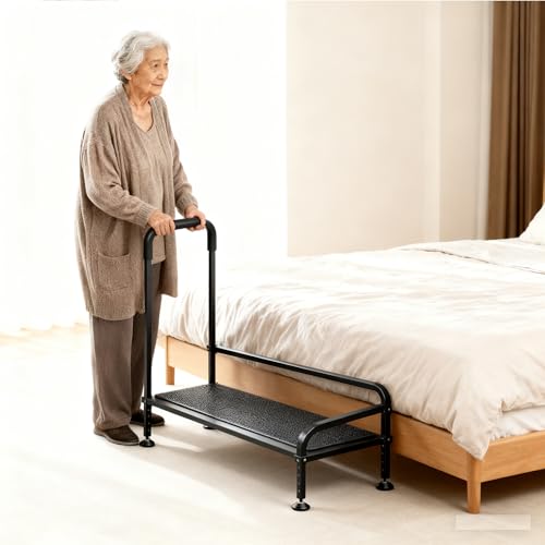 Seniors Assist Step Stool with Support Handrail, Non-Slip Platform, Height Adjustable, Multi-Purpose Household Mobility Foot Stool(Pure Black) - color: Pure Black