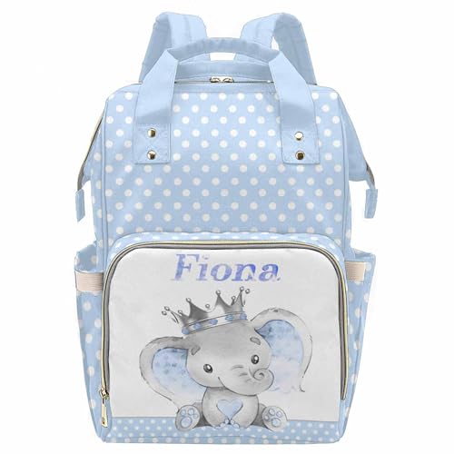 Newcos Personalized Baby Elephant Wearing a Silver Crown New Mom Diaper Bag with Name Nappy Bag Casual Travel Daypack, One Size - color: Design 26
