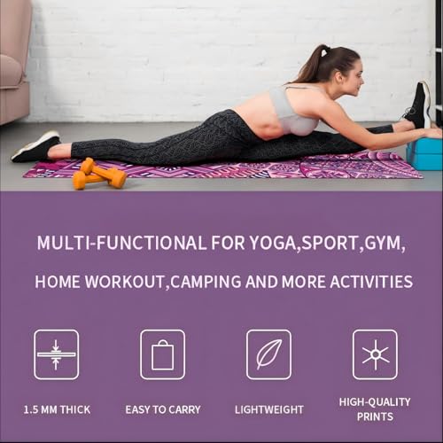 Travel Suede Yoga Mat 1.5mm Thick Non Slip Foldable Lightweigh Sweat Absorbent Exercise Mat for Hot Yoga Pilates Home Gym Outdoor, 72"L x 24"W, 3 lbs - color: Purple