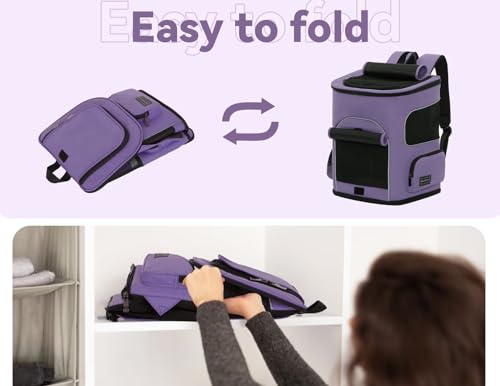 PETSFIT Dog Backpack Carrier with Upgraded Waist Protection, Pet Carrier Backpack Designed for Small Dogs/Cats, Fully Ventilated Collapsible Cat Backpack for Outdoor Traveling Hiking Camping Purple - color: Purple