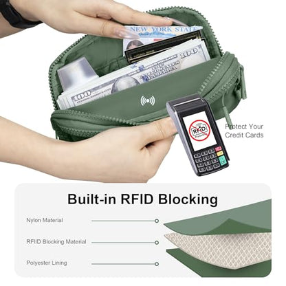 FODOKO Wristlet wallets for women Nylon Quilted Wallet with 4 Zippers,Travel Credit Card,Holder Cell Phone Organizer - color: Pea Green 2