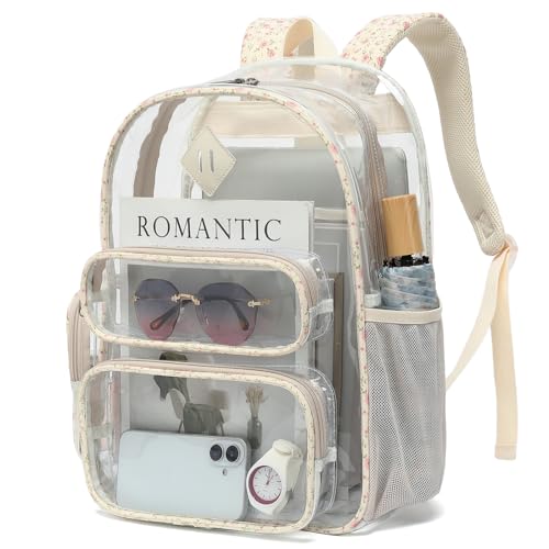 Clear Backpack for School, Girls Boys Transparent Bookbag Women See Through Backpack for Travel Security College Concert (Corduroy Floral Pink) - color: Corduroy Floral Pink