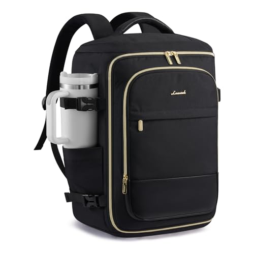 LOVEVOOK 40L Travel Backpack Carry on Flight Approved, Personal Item Bag with 3 Packing Cubes, Travel Backpack for Women Fits 17" Laptop, Water-resistant Carry On Bag for Airplanes - color: Black, size: 40L-4PCS