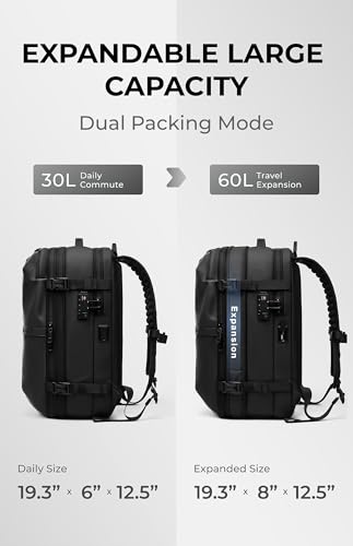 AirVault Vacuum Seal Travel Backpack 60L with Expandable HyperSeal Air Compression Vacuum System Water Resistant TSA Lock (Vacuum Pump Included, Black, 60L) - color: Black