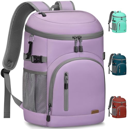Pritent Cooler Backpack Insulated Waterproof,30/45 Cans Backpack Coolers Leakproof Lunch Backpack for Men Women Portable Soft Cooler Bag for Beach Camping Trave Picnic - color: leather purple, size: 30 Cans