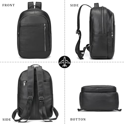 Laptop Leather Travel Backpack For Men Carry On Back Pack For Business Work computer Backpacks Fit 15.6" Laptop - color: Bb-16 Black