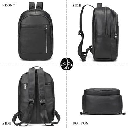 Laptop Leather Travel Backpack For Men Carry On Back Pack For Business Work computer Backpacks Fit 15.6" Laptop - color: Bb-16 Black