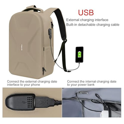 MOSISO 15.6-16 inch 35L Laptop Backpack with USB Charging Port for Women Men, Waterproof Hardshell Travel Business Computer Bag, Anti-Theft Daypack with Luggage Strap, Camel - color: Camel