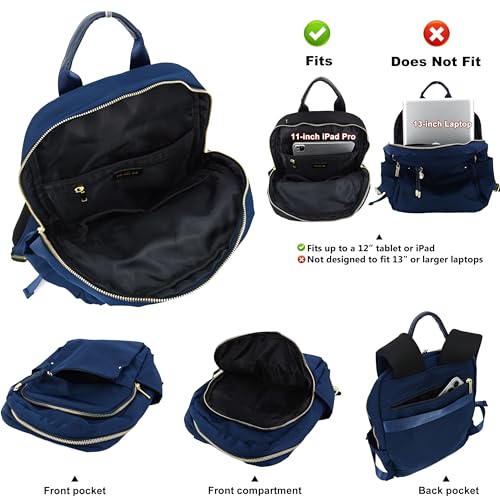 M-ioi-M Small Backpack Purse for Women, Fashion Nylon Daypack with Gold Hardware, Lightweight Water-Resistant Casual Commuting Bag for Work, College, City Walks, Fits up to 12" Tablet(Navy Blue,Small) - color: Navy Blue,small