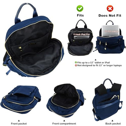 M-ioi-M Small Backpack Purse for Women, Fashion Nylon Daypack with Gold Hardware, Lightweight Water-Resistant Casual Commuting Bag for Work, College, City Walks, Fits up to 12" Tablet(Navy Blue,Small) - color: Navy Blue,small