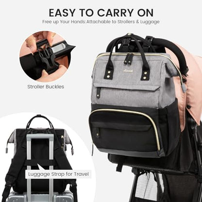 LOVEVOOK Diaper Bag Backpack, Baby Bag with Changing Station, Large Diaper Backpack for Mom Dads, Waterproof Leather Mommy Bag for Boy and Girl, Travel Essential Baby Shower, Black-Grey - color: Black-grey