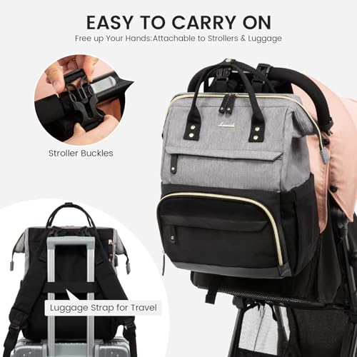 LOVEVOOK Diaper Bag Backpack, Baby Bag with Changing Station, Large Diaper Backpack for Mom Dads, Waterproof Leather Mommy Bag for Boy and Girl, Travel Essential Baby Shower, Black-Grey - color: Black-grey