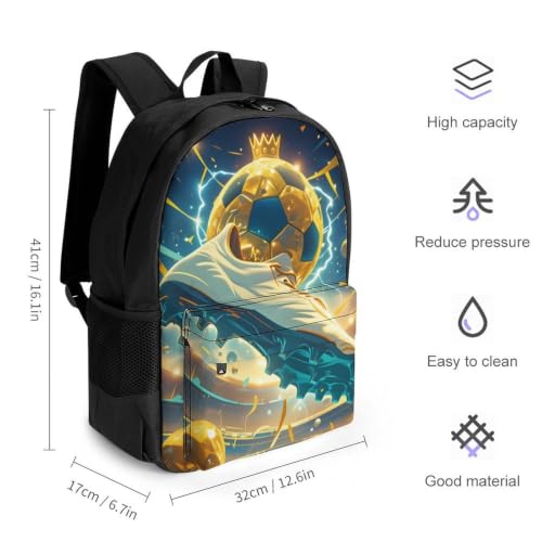 Golden Soccer Ball Crowned Football Boot Stadium Lightning Backpack, Durable Polyester Daypack with Laptop Compartment, Reinforced Bottom, Adjustable Shoulder Straps And Multi Pockets for Travel And D - color: Golden Soccer Ball Crowned Football Boot Stad