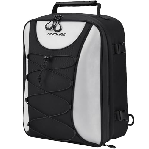 Oumurs Reflective Motorcycle Backpack, 600D RPET Motorcycle Tail Bags 22L-34L Expandable Rear Seat Bags with Rain Cover,Motorbike Helmet Bags Luggage Storage - color: Black White