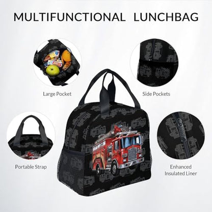Kids Backpack Set for Boys, 17 Inch Backpacks with Lunch Box for Kids, 3 in 1 Cute Fire Truck Bookbag for School Travel - color: Style-4